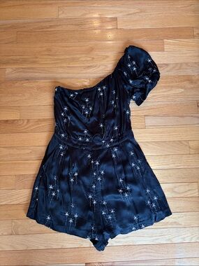 Free People One-Shoulder Black Floral Romper